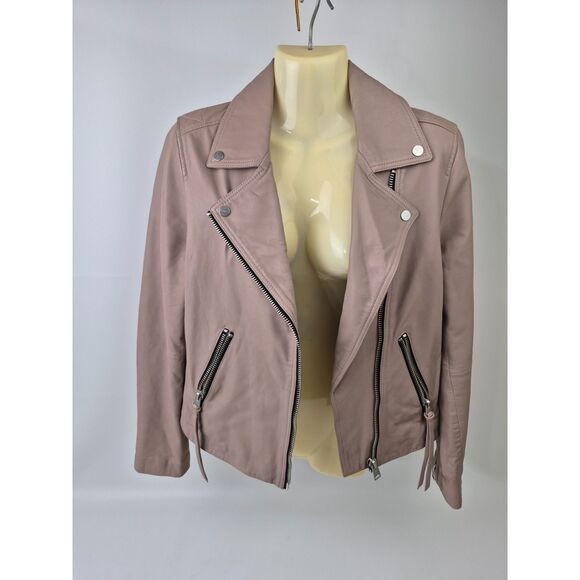 ALLSAINTS Dalby Pale Pink Leather Biker Jacket Women’s Size 6 US All Saints - Picture 3 of 6